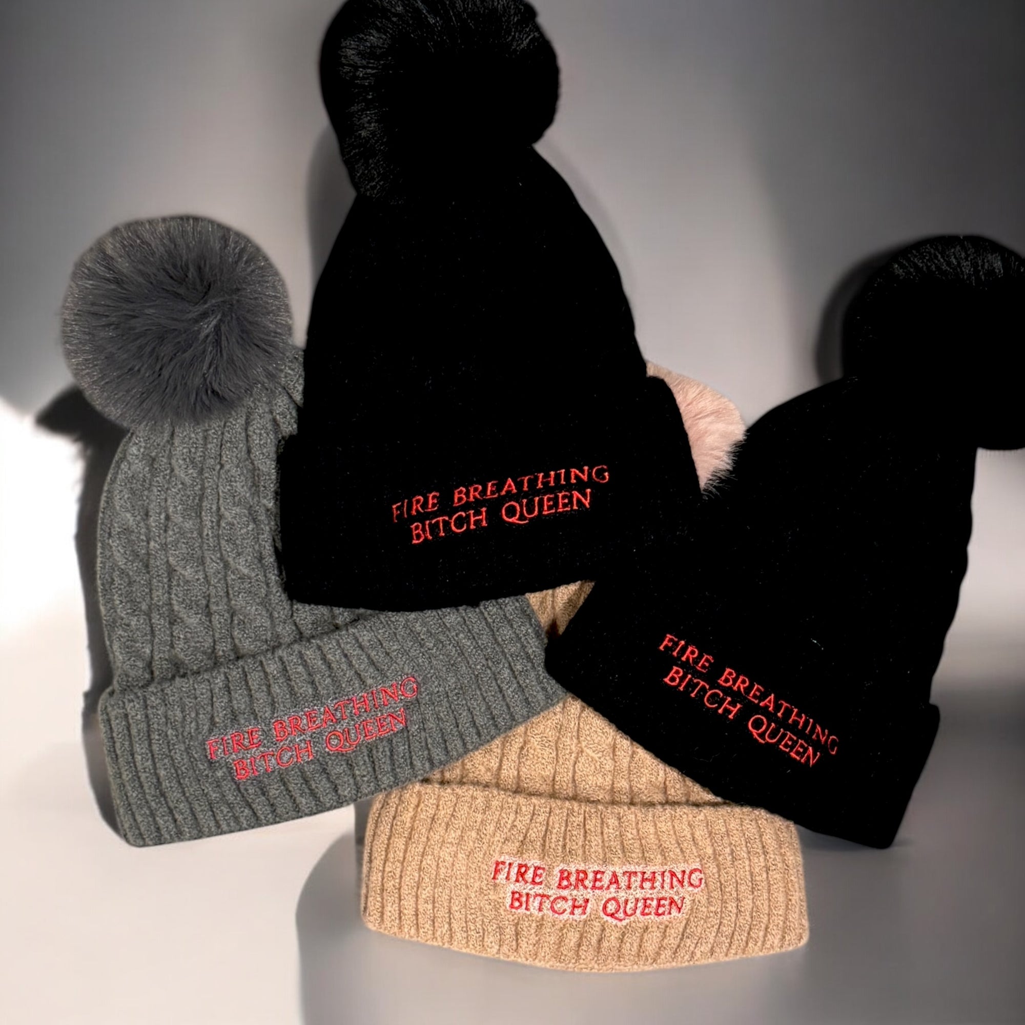 Fire Breathing Bitch Queen Pom Beanie