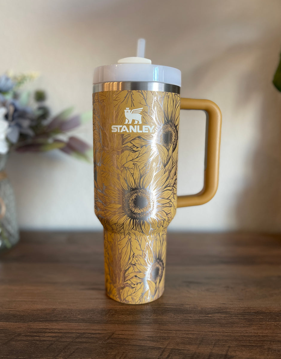Sunflower Aztec Stanley **FREE KEYCHAIN, Engraved 40 oz Tumbler, Engraved  Stanley, Full Wrap, Sunflower, Aztec Stanley (Chambray H2.0, Aztec Only)